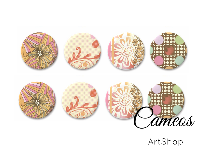 8 pieces round glass dome cabochons 8mm up to 18mm, Abstract Motive- C1595 - Cameos Art Shop