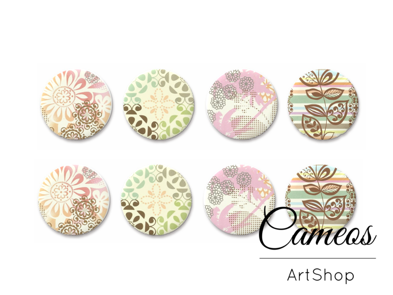 8 pieces round glass dome cabochons 8mm up to 18mm, Abstract Motive- C1596 - Cameos Art Shop