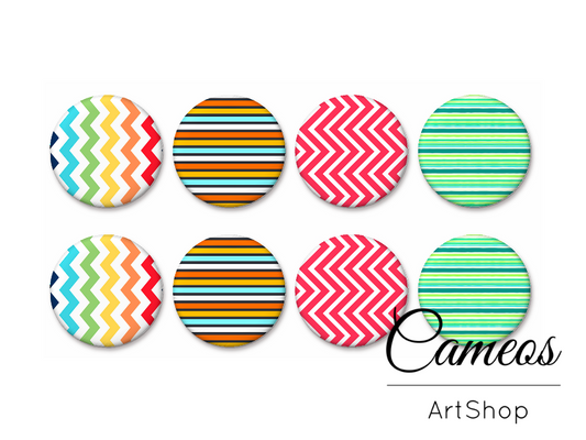 8 pieces round glass dome cabochons 8mm up to 18mm, Chevron Motive- C1598 - Cameos Art Shop