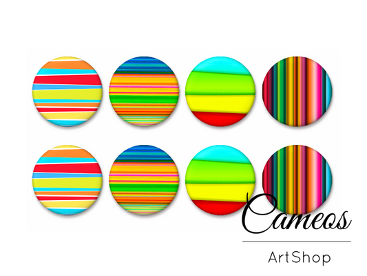 8 pieces round glass dome cabochons 8mm up to 18mm, Chevron Motive- C1600 - Cameos Art Shop