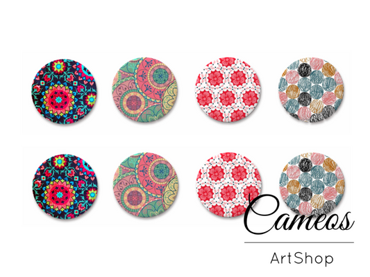 8 pieces round glass dome cabochons 8mm up to 18mm, Retro Motive- C1639 - Cameos Art Shop