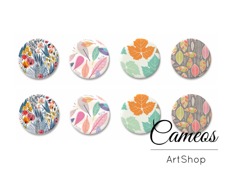 8 pieces round glass dome cabochons 8mm up to 18mm, Floral Motive- C1643 - Cameos Art Shop