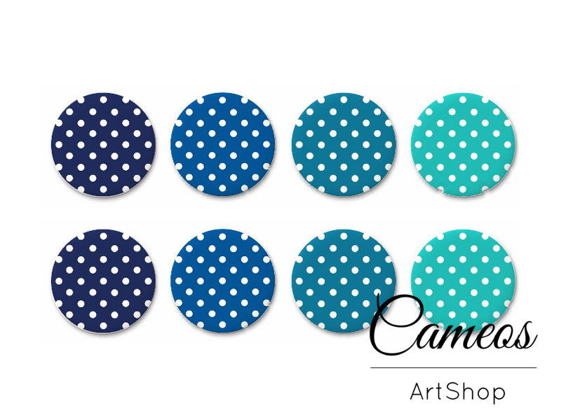 8 pieces round glass cabochons 8mm up to 18mm, Dots Motive- C167 - Cameos Art Shop