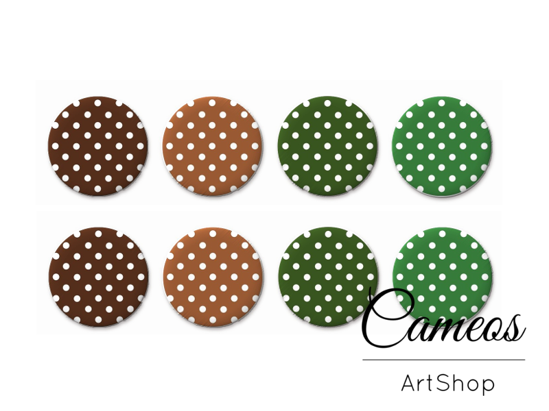 8 pieces round glass cabochons 8mm up to 18mm, Dots Motive- C1647 - Cameos Art Shop