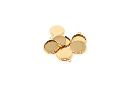 10 pcs Blank pendant tray Gold Color, 304 Stainless Steel Pendant for 12mm cabochons - Cameos Art Shop