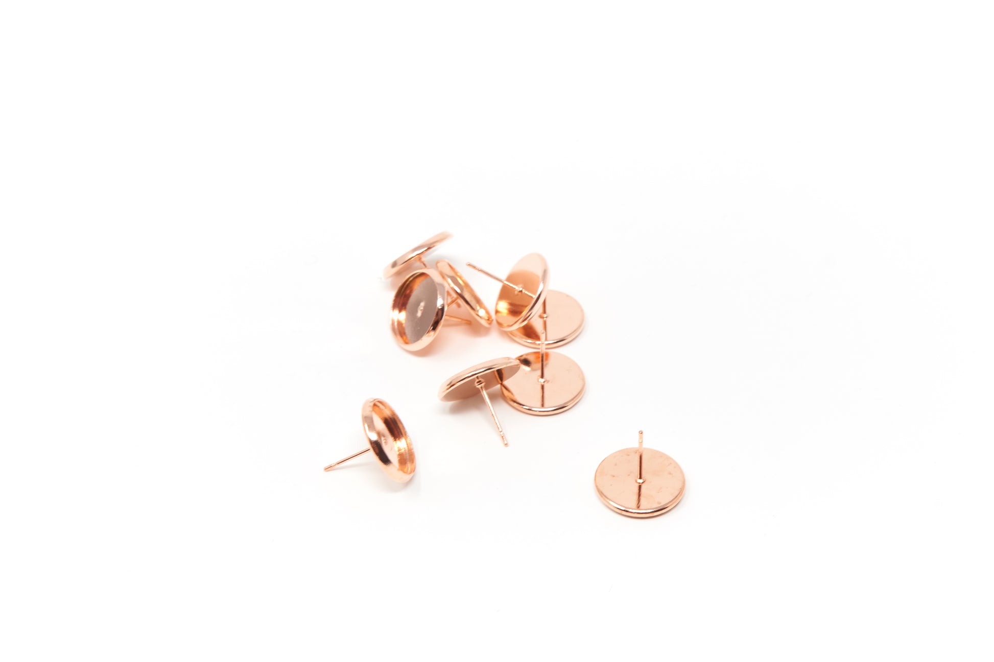 Ear stud earring tray rose gold for 12mm Cabochons 10 pieces - Cameos Art Shop