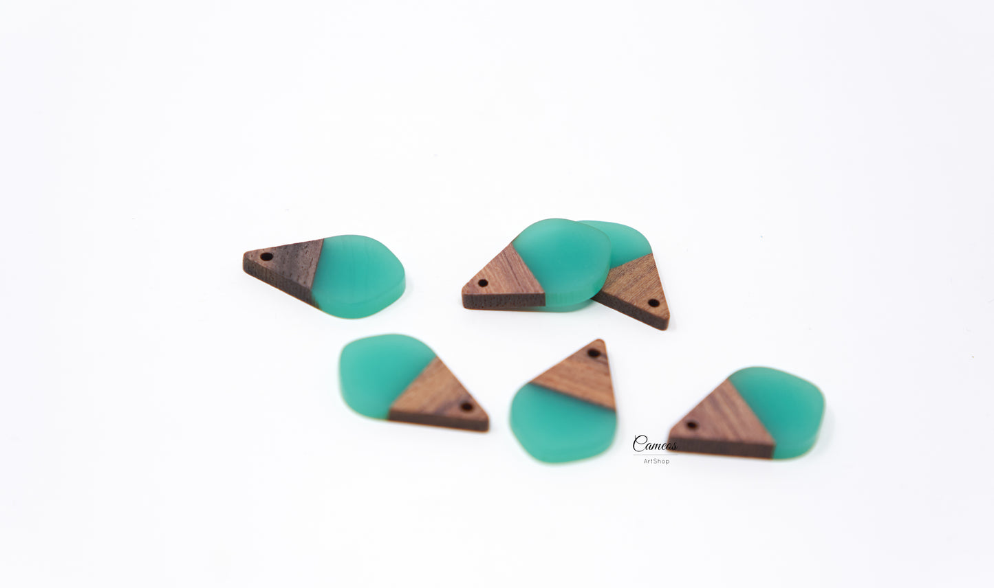 4 pcs Small Wood Resin Round Wooden Charms, Real wood, Flat Round Pendant Earring Charm, 28mm, Turquoise