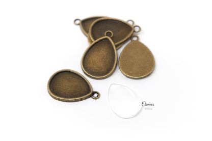 Teardrop Pendant Trays for 18x25mm Cabochons – Bronze, 10 Pcs