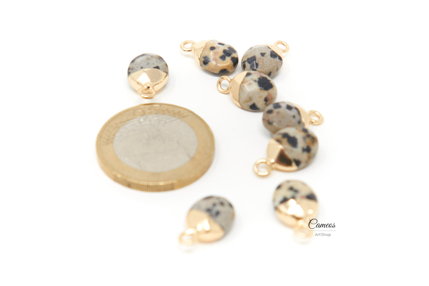Natural Dalmatian Jasper Charms, Labradorite Jasper Natural Stone 14mm, Jasper Drop Pendant, Gemstone Electroplated Pendant, 1 pcs