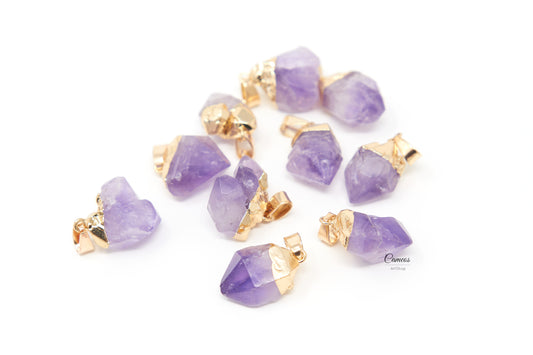 Natural raw amethyst pendants with iron findings, 20~25mm Natural Gemstone Pendants, Nuggets Stone, Amethyst Crystal Charms, 1 pcs