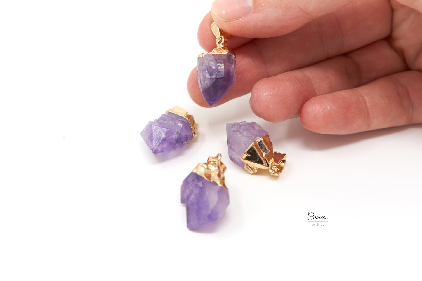Natural raw amethyst pendants with iron findings, 20~25mm Natural Gemstone Pendants, Nuggets Stone, Amethyst Crystal Charms, 1 pcs