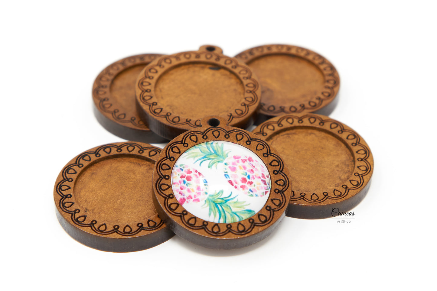 Wooden Cabochon Settings, 25mm Inner Size Blank Cameo Pendant Base Trays for jewelry making, 2 pcs