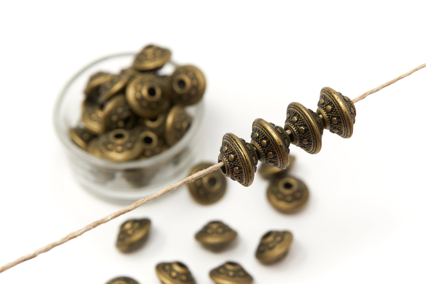 Bronze Acrylic Bicone Beads, Vintage Bronze Etched Spacer Bead for Jewelry making, 20 pcs