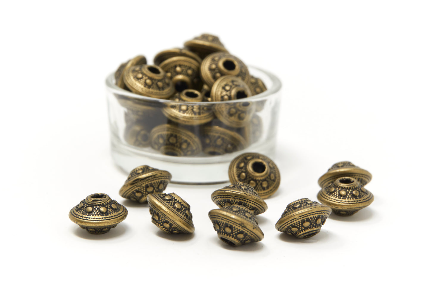 Bronze Acrylic Bicone Beads, Vintage Bronze Etched Spacer Bead for Jewelry making, 20 pcs