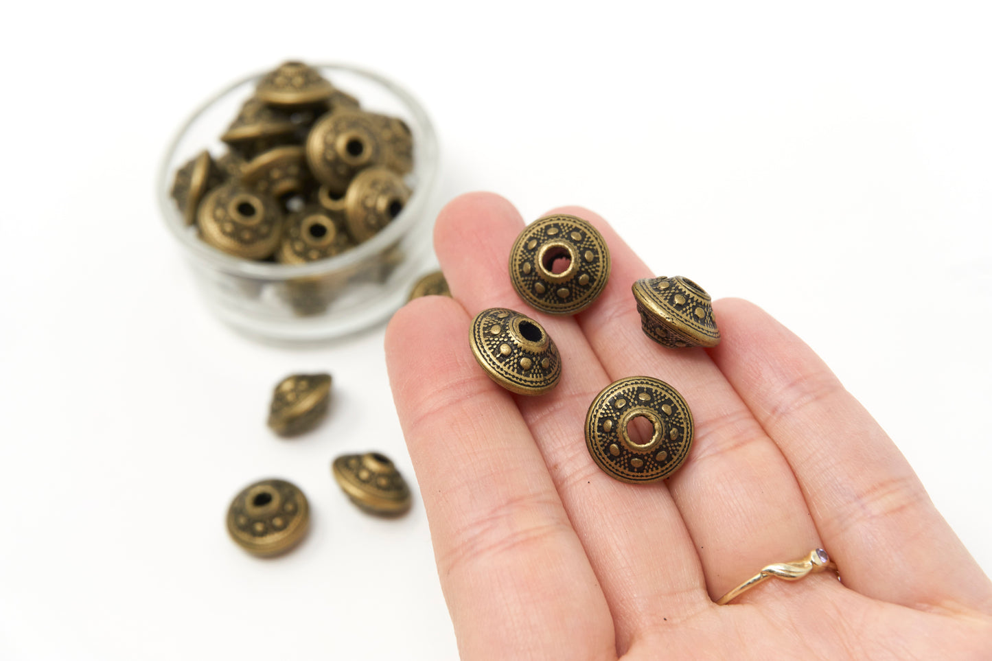 Bronze Acrylic Bicone Beads, Vintage Bronze Etched Spacer Bead for Jewelry making, 20 pcs