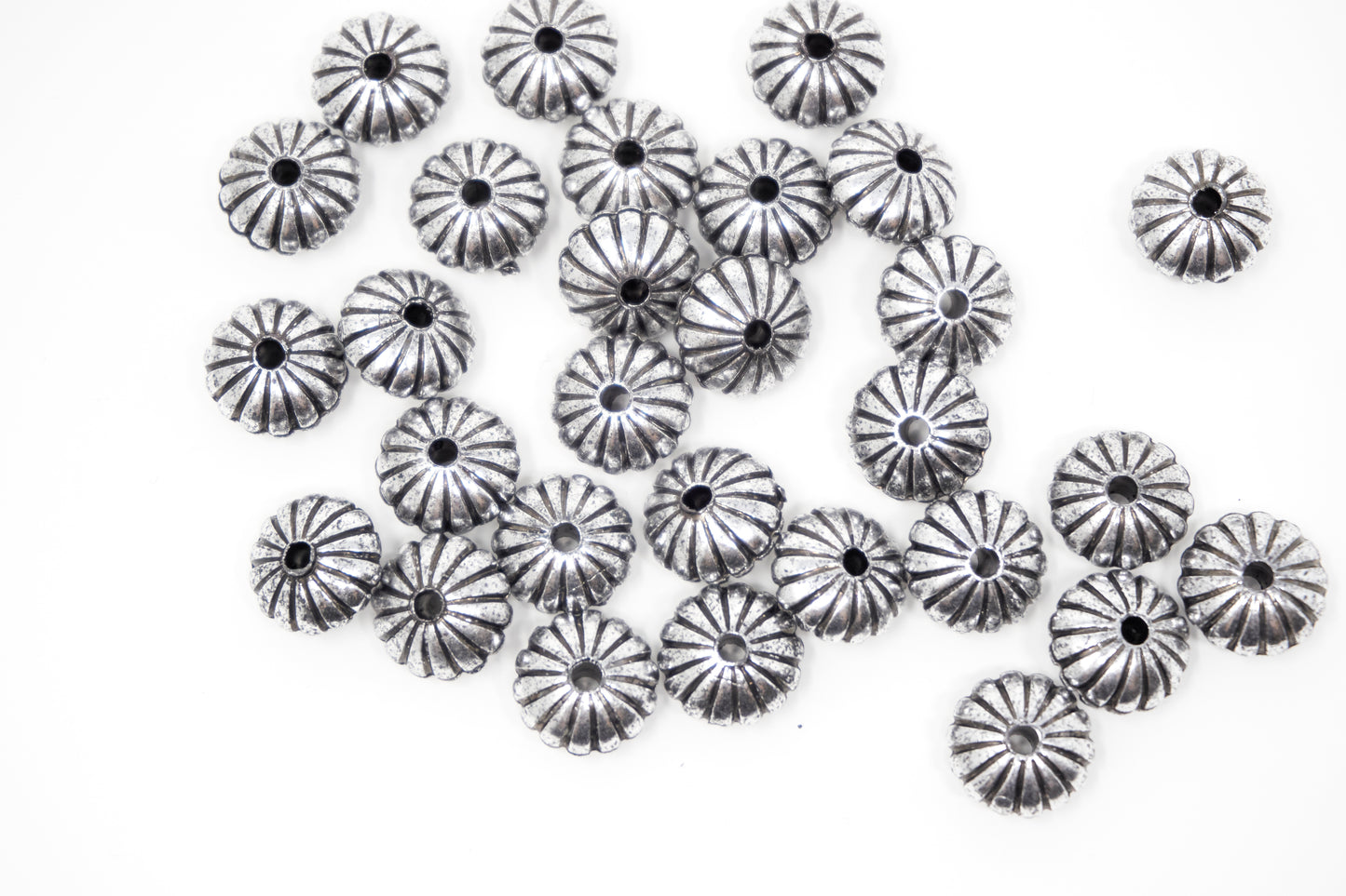 Antique Silver Acrylic Spacer Jewelry Beads, Vintage Bicone Beads 14mm, 30pcs