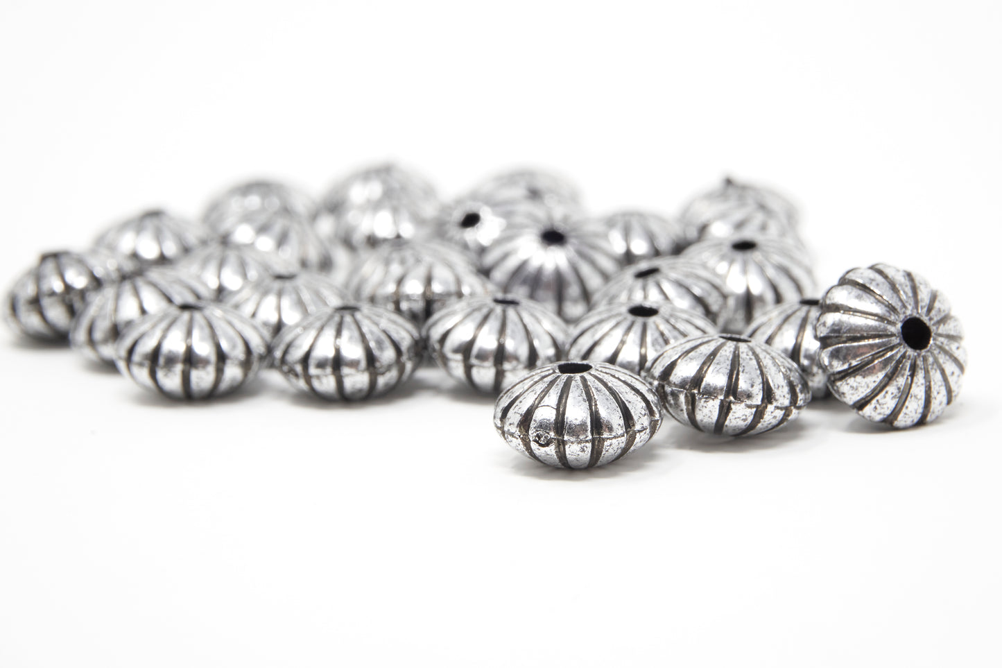 Antique Silver Acrylic Spacer Jewelry Beads, Vintage Bicone Beads 14mm, 30pcs