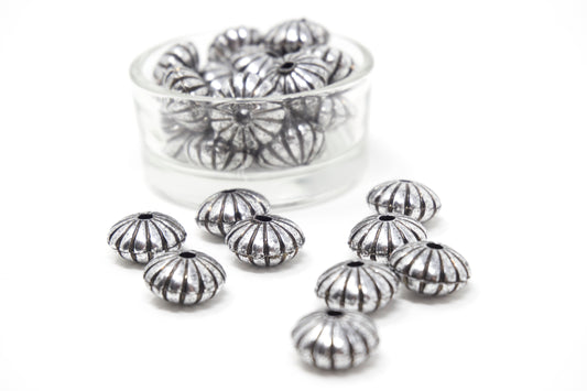 Antique Silver Acrylic Spacer Jewelry Beads, Vintage Bicone Beads 14mm, 30pcs