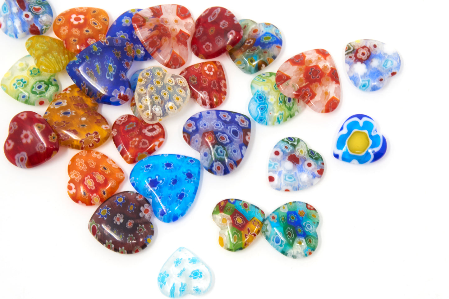 Millefiori Glass Heart Shape Beads For Jewelry Making DIY Crafts Findings, Set of 10