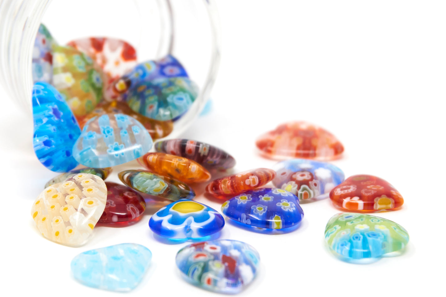 Millefiori Glass Heart Shape Beads For Jewelry Making DIY Crafts Findings, Set of 10