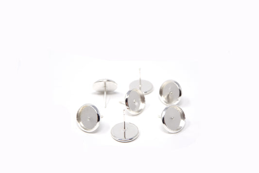 Ear stud earring tray Silver for 12mm Cabochons 10 pieces - Cameos Art Shop