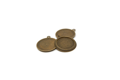 Round Pendant Trays Antique Bronze for 25mm Cabochons 20 pieces - Cameos Art Shop
