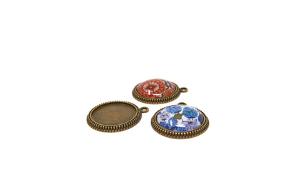 Round Pendant Trays Antique Bronze for 25mm Cabochons 20 pieces - Cameos Art Shop