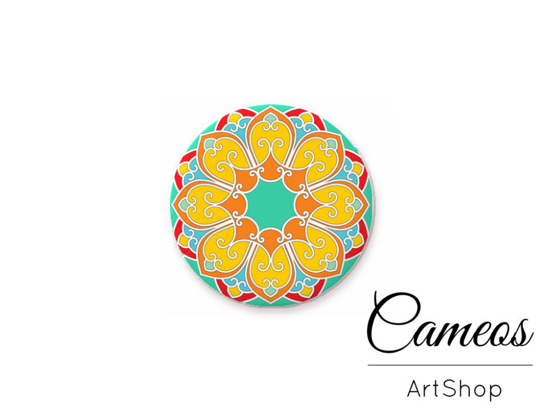 Round handmade glass cabochons 8mm up to 25mm, Mandala Motive- G902 - Cameos Art Shop