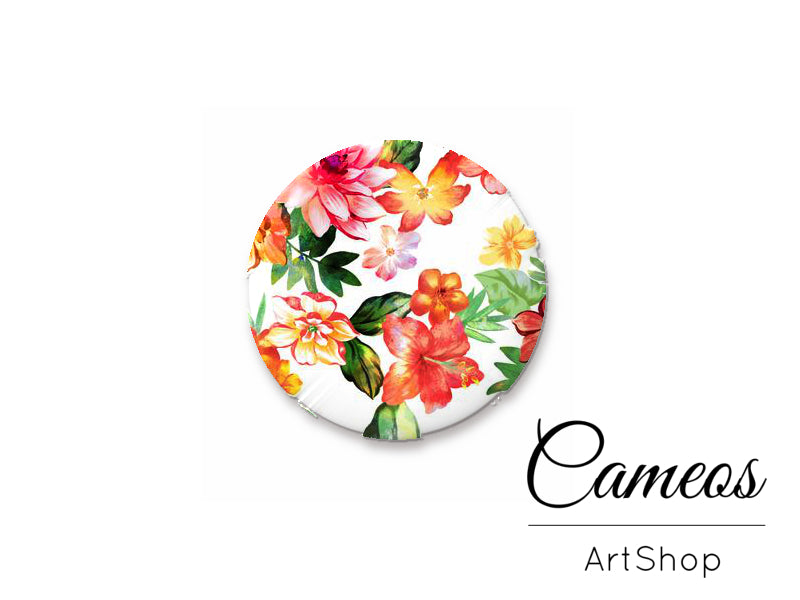 Round handmade glass cabochons 8mm up to 25mm, Flower Motive- G913 - Cameos Art Shop