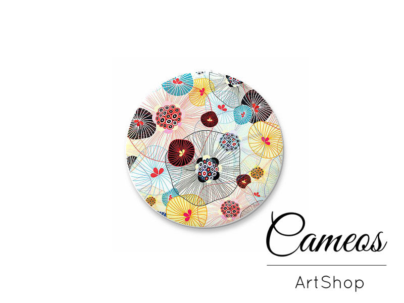 Round handmade glass cabochons 8mm up to 25mm, Retro Motive- G919 - Cameos Art Shop