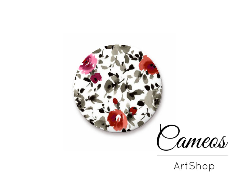 Round handmade glass cabochons 8mm up to 25mm, Flower Motive- G922 - Cameos Art Shop
