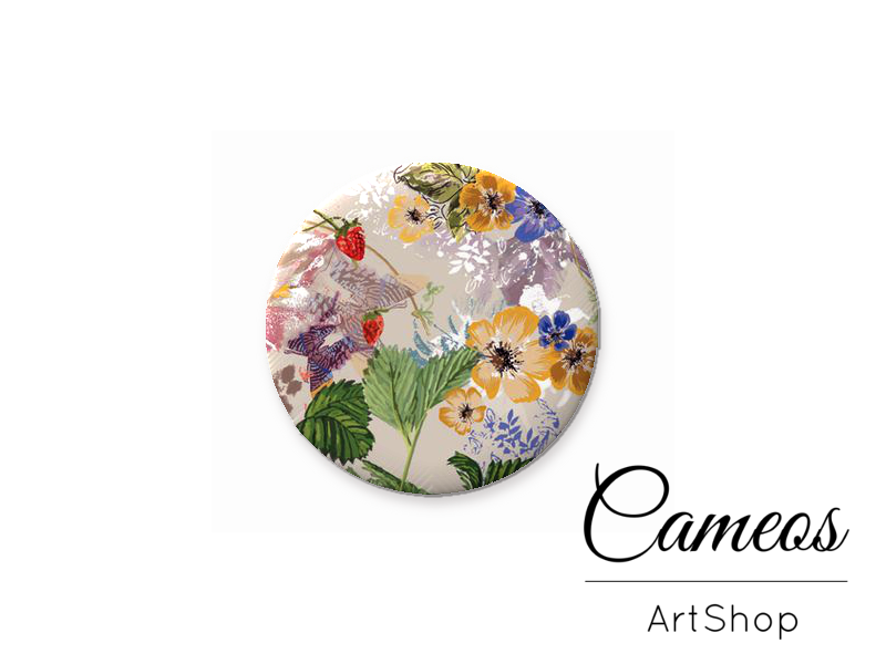 Round handmade glass cabochons 8mm up to 25mm, Floral Motive- G929 - Cameos Art Shop