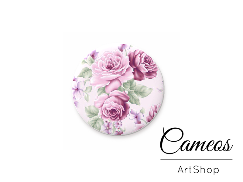 Round handmade glass cabochons 8mm up to 25mm, Floral Motive- G931 - Cameos Art Shop