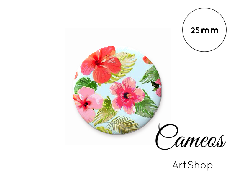 Round handmade glass cabochons 8mm up to 25mm, Floral Motive- G932 - Cameos Art Shop