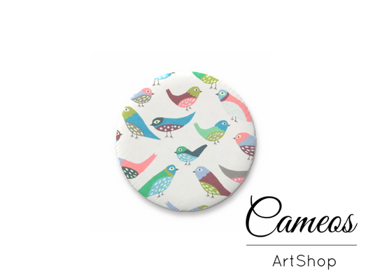 Round glass cabochons 8mm up to 25mm, Birds Motive- G940 - Cameos Art Shop