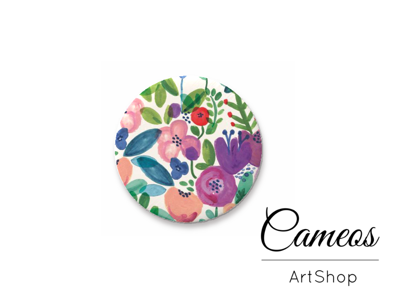 Round handmade glass cabochons 8mm up to 25mm, Floral Motive- G941 - Cameos Art Shop