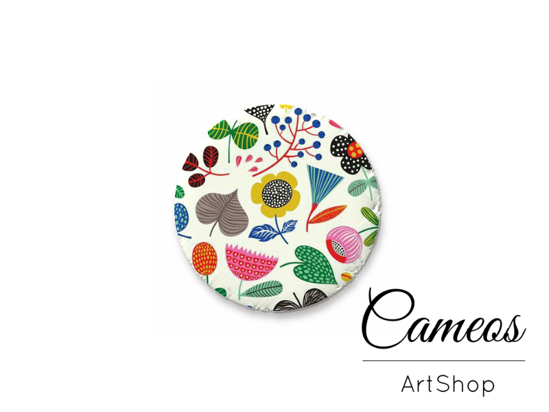 Round handmade glass cabochons 8mm up to 25mm, Floral Motive- G942 - Cameos Art Shop
