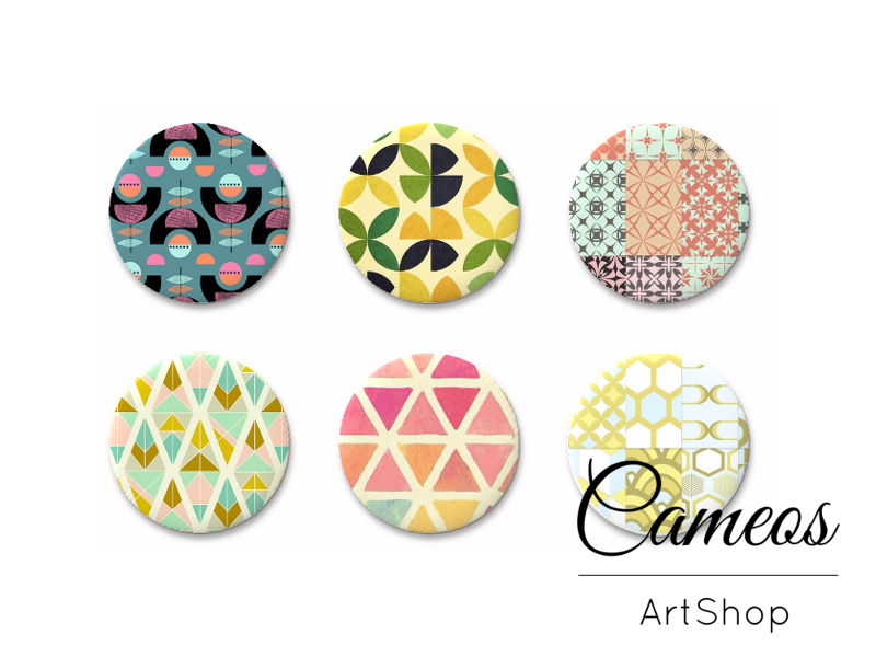 6 pieces round glass cabochons 20mm or 25mm, Abstract Motive- G968 - Cameos Art Shop