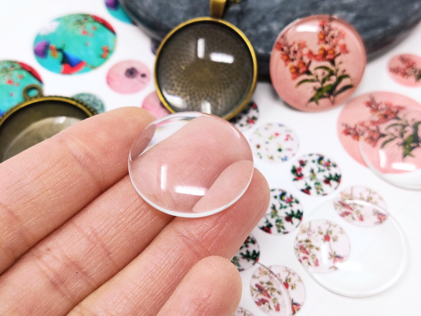 20 pcs 25mm Round Flat Back Clear Glass Cabochon Transparent Cabochon For DIY Jewelry