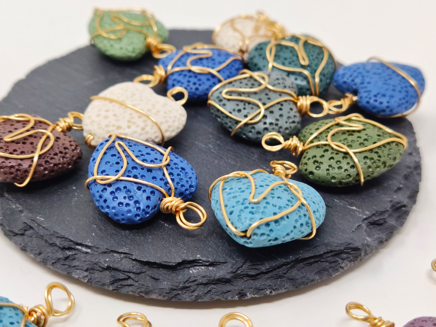 Lava Gemstone Beads Copper Wire Wrap Pendant Necklace Charm, 1pcs