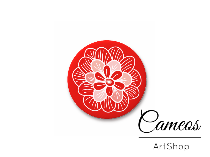 Round handmade glass cabochons 8mm up to 25mm, Red flowers - L101 - Cameos Art Shop
