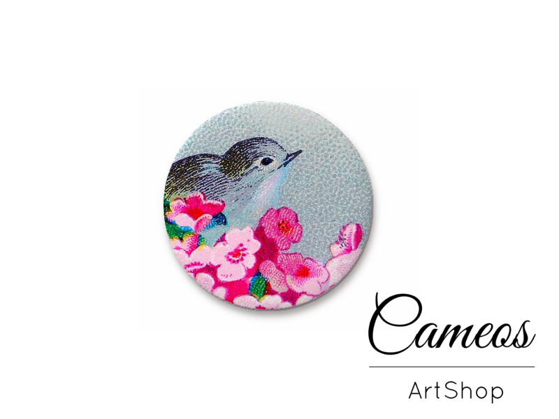 Round handmade glass cabochons 8mm up to 25mm, Birds - L103 - Cameos Art Shop