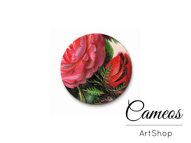 Round handmade glass cabochons 8mm up to 25mm, Red rose - L104 - Cameos Art Shop
