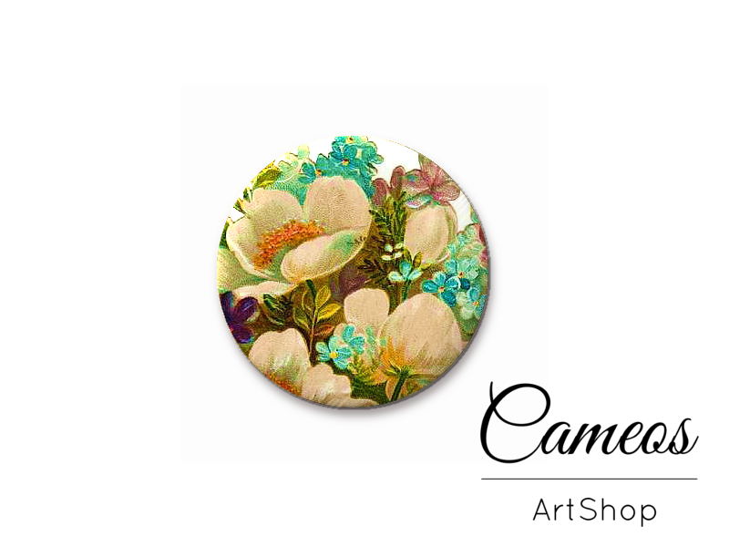 Round handmade glass cabochons 8mm up to 25mm, Floral - L105 - Cameos Art Shop