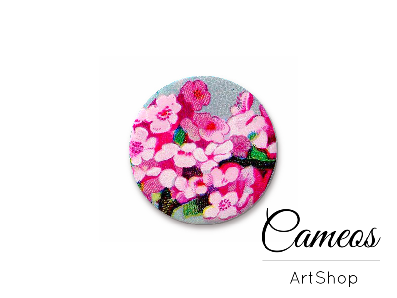 Round handmade glass cabochons 8mm up to 25mm, Pink Floral Motive - L106 - Cameos Art Shop