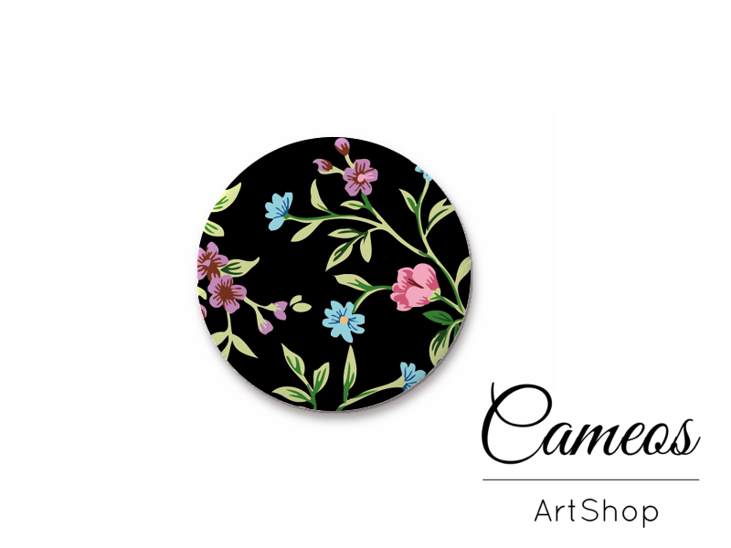 Round handmade glass cabochons 8mm up to 25mm, Floral Motive - L110 - Cameos Art Shop