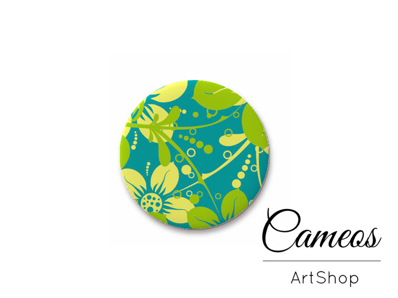 Round handmade glass cabochons 8mm up to 25mm, Green Floral Motive - L113 - Cameos Art Shop