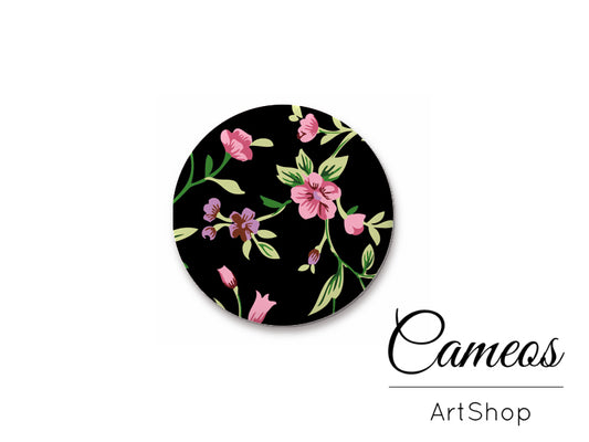 Round handmade glass cabochons 8mm up to 25mm, Pink Floral Motive - L114 - Cameos Art Shop