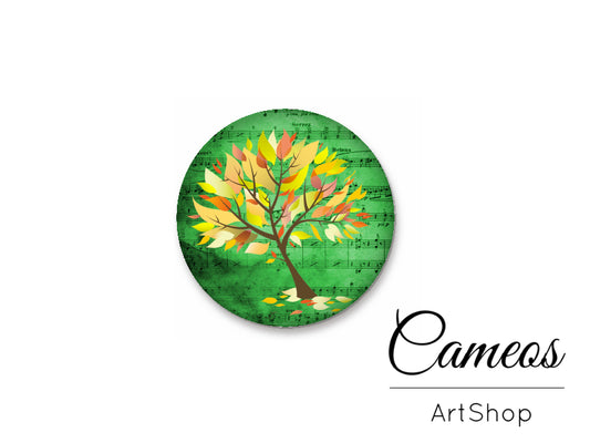Round handmade glass cabochons 8mm up to 25mm, Green Tree- L136 - Cameos Art Shop