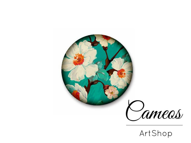 Round handmade glass cabochons 8mm up to 25mm, Flowers- L147 - Cameos Art Shop